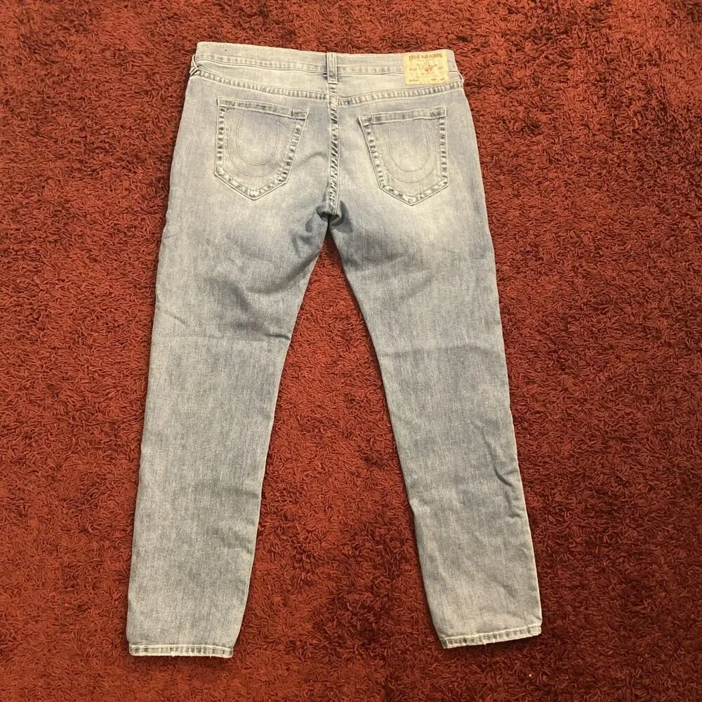 True Religion Rocco Relaxed Skinny Jeans Mens 38 Blue Distressed Denim Pants
